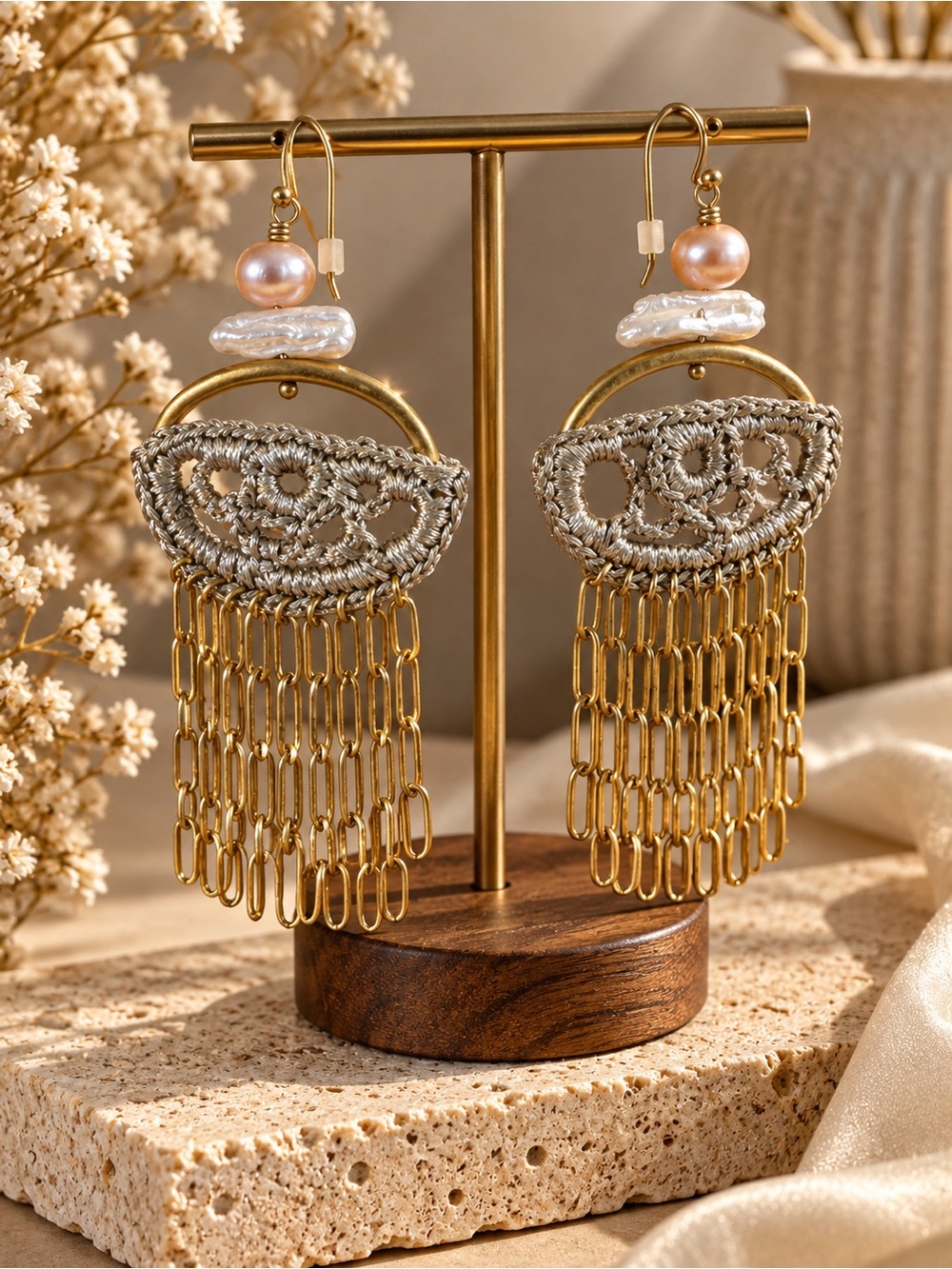 Gold & Pearl Fringe Drop Earrings - Women's Fashion Jewelry